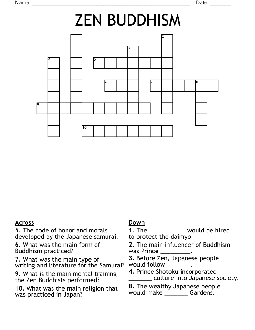 ZEN BUDDHISM Crossword