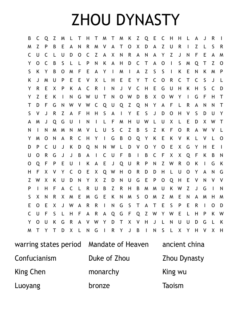 ZHOU DYNASTY Word Search