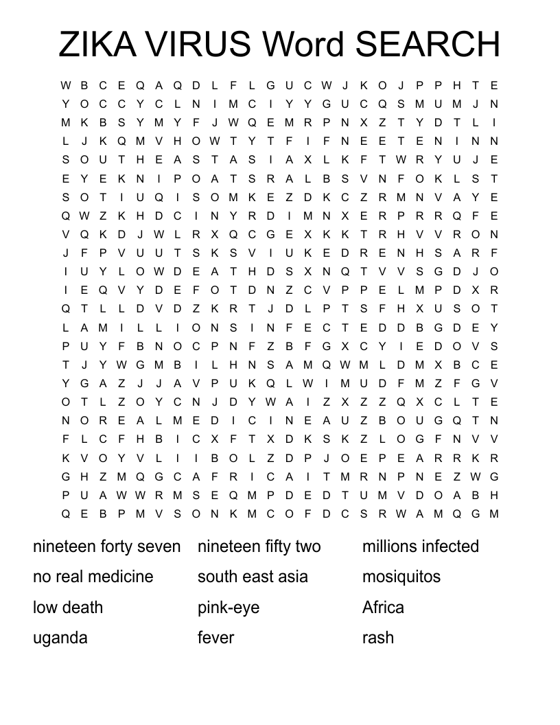 ZIKA VIRUS Word SEARCH