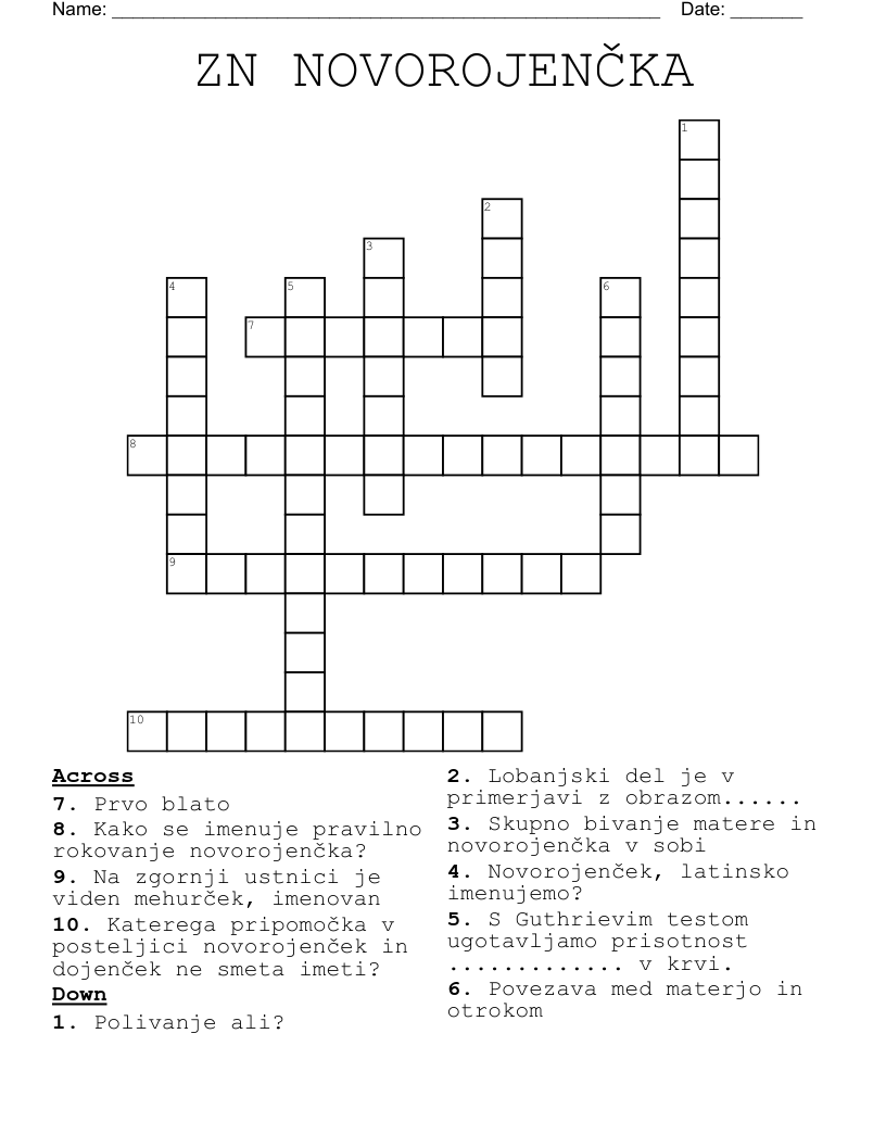 ZN NOVOROJENČKA Crossword