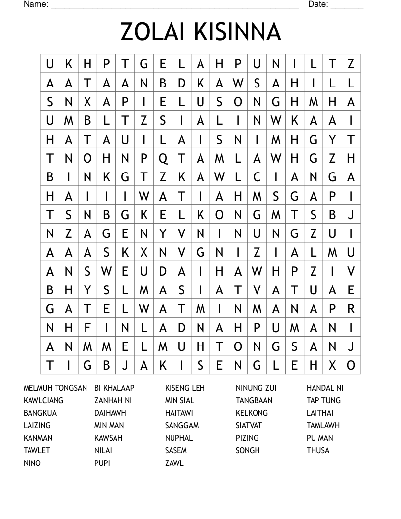ZOLAI KISINNA Word Search