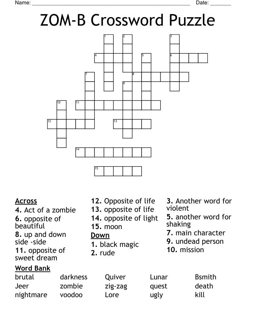 ZOM-B Crossword Puzzle