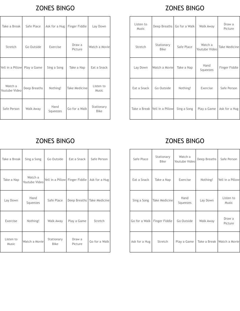ZONES BINGO
