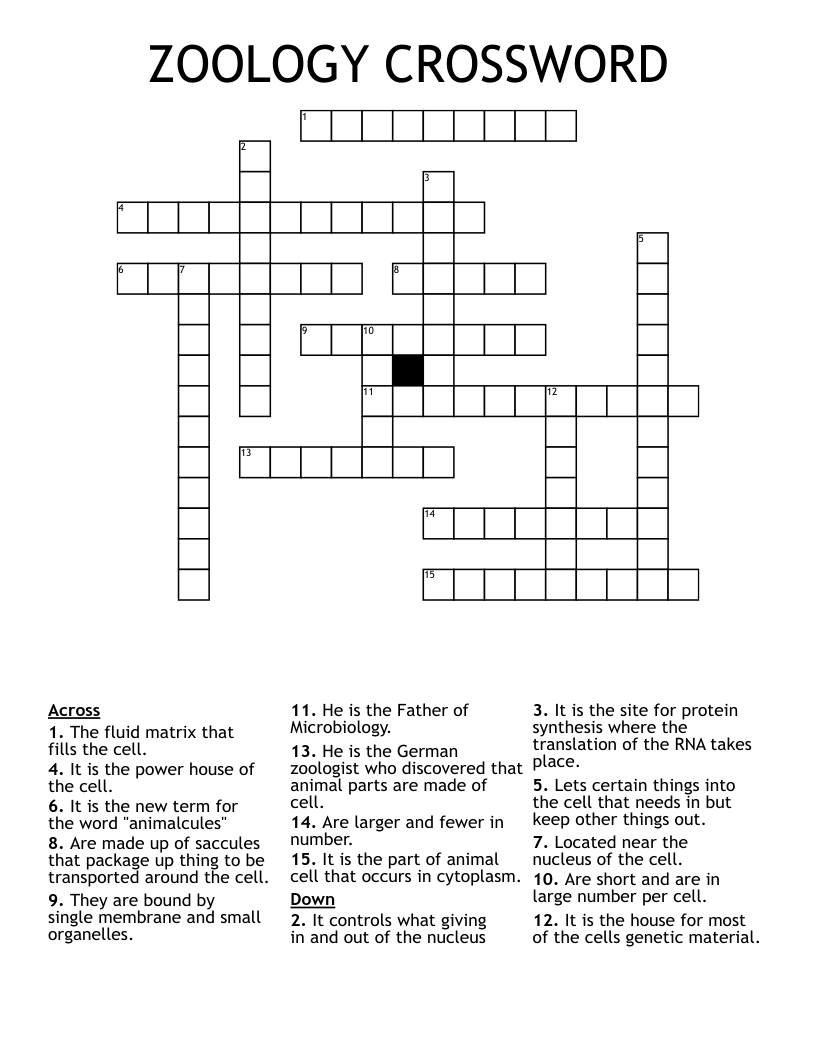 ZOOLOGY CROSSWORD