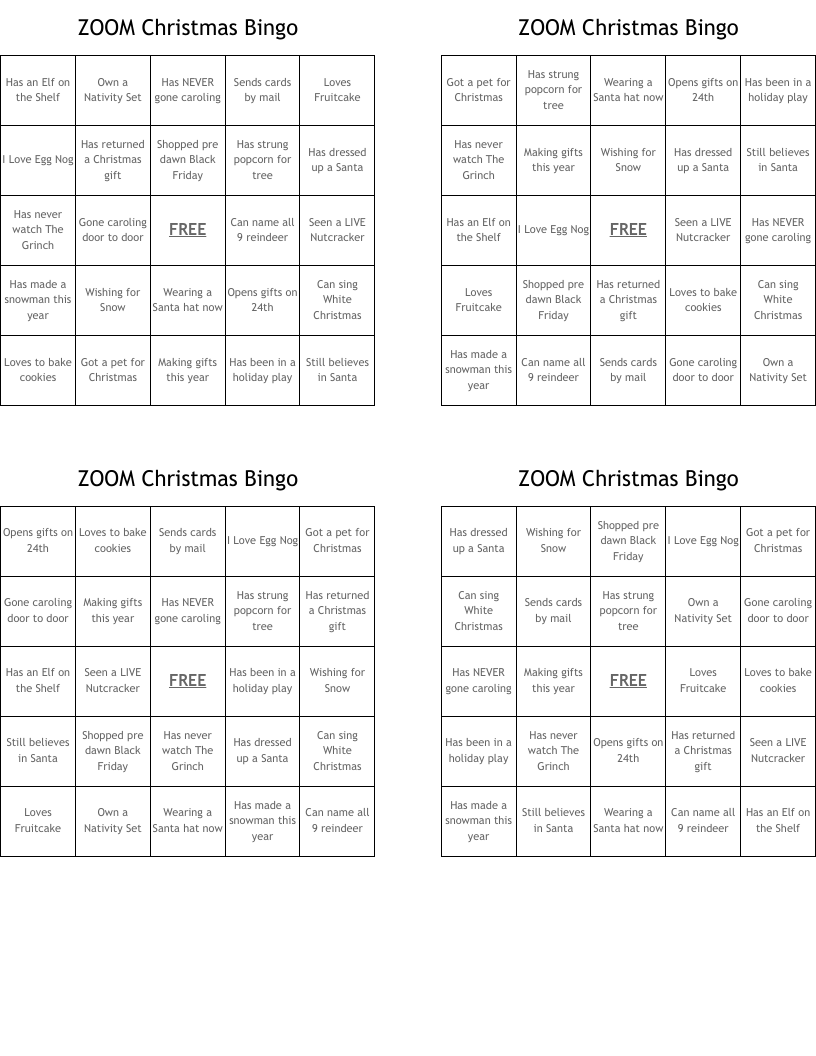 ZOOM Christmas Bingo