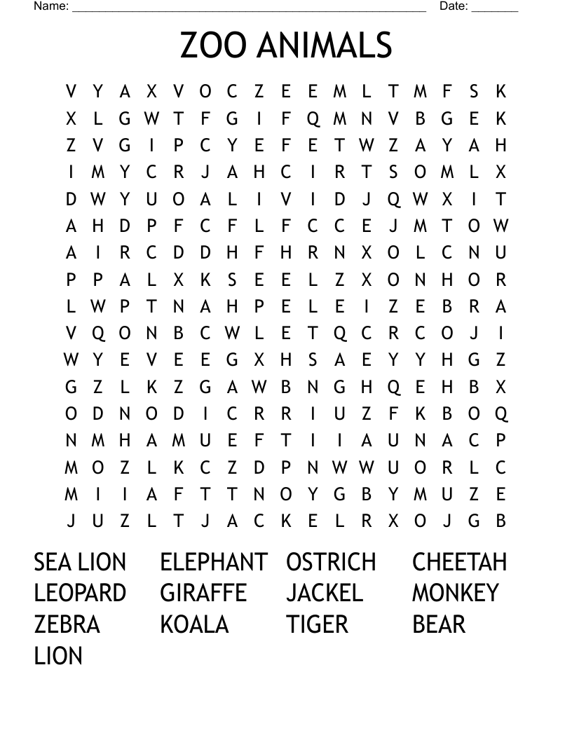 ZOO ANIMALS Word Search