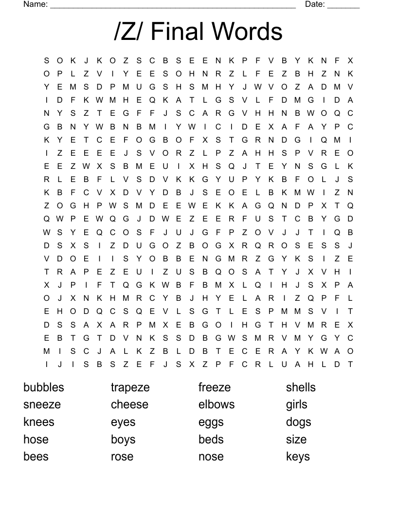 /Z/ Final Words Word Search