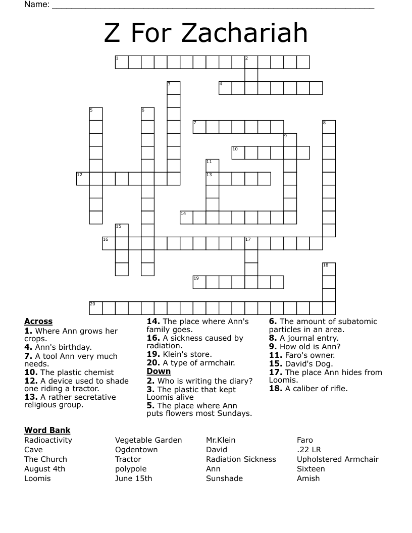 Z For Zachariah Crossword