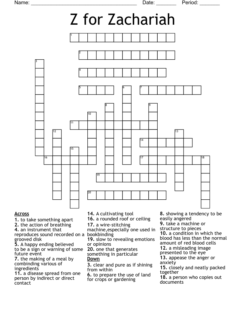 Z for Zachariah Crossword