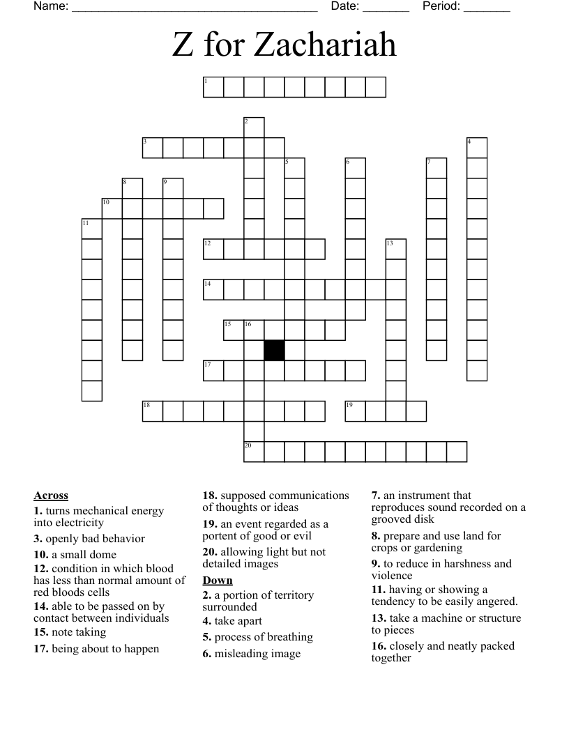Z for Zachariah Crossword