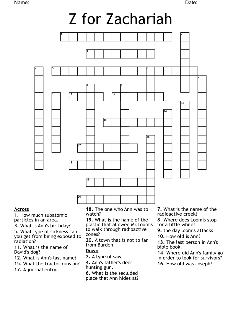 Z for Zachariah Crossword