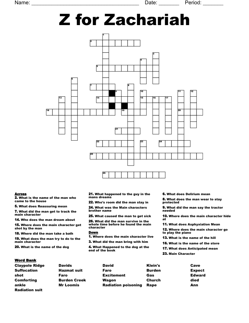 Z for Zachariah Crossword