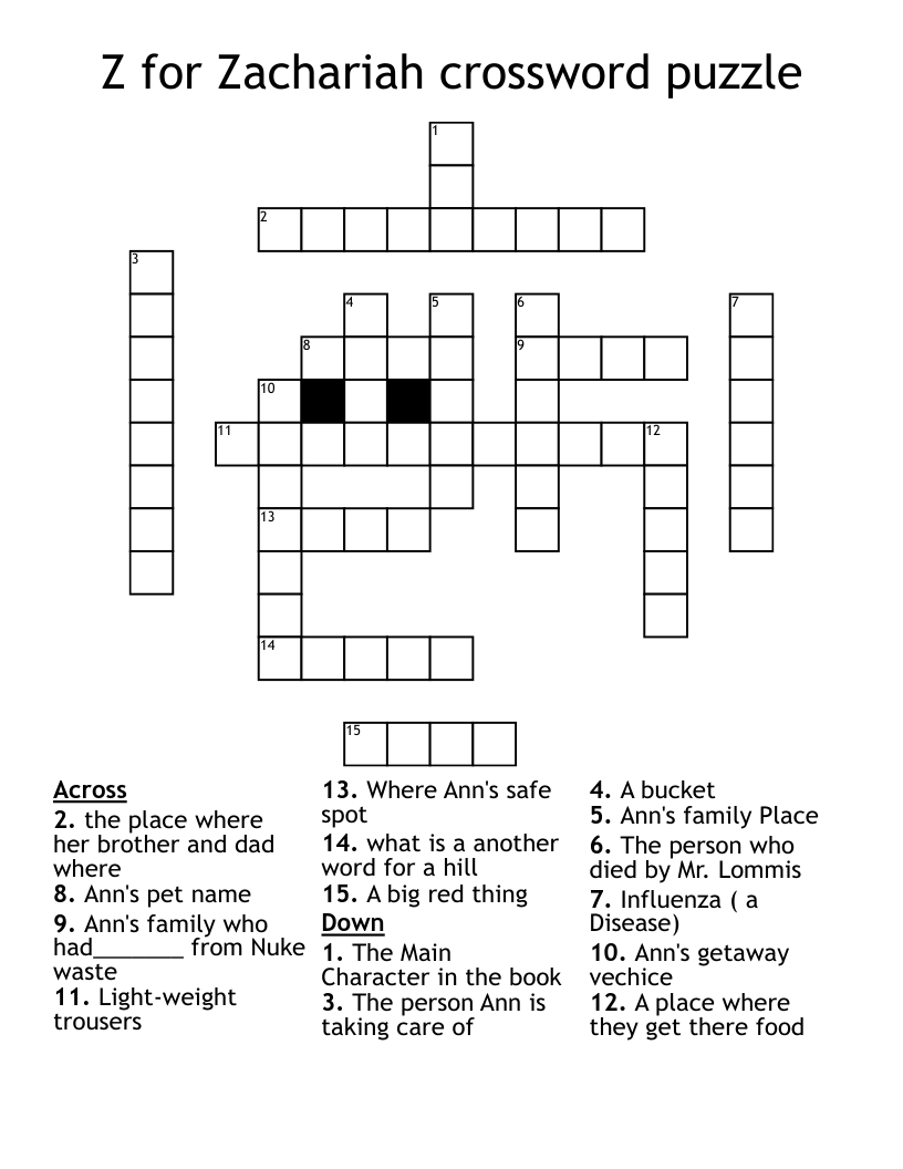 Z for Zachariah  crossword puzzle