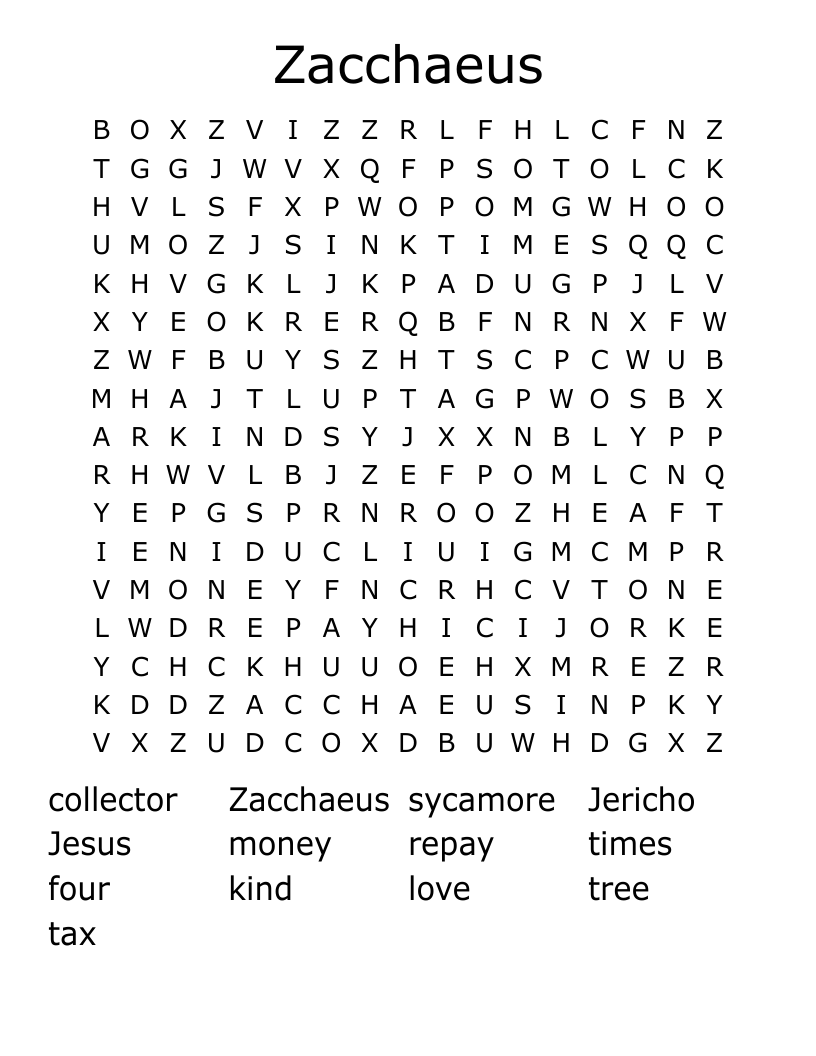 Zacchaeus Word Search