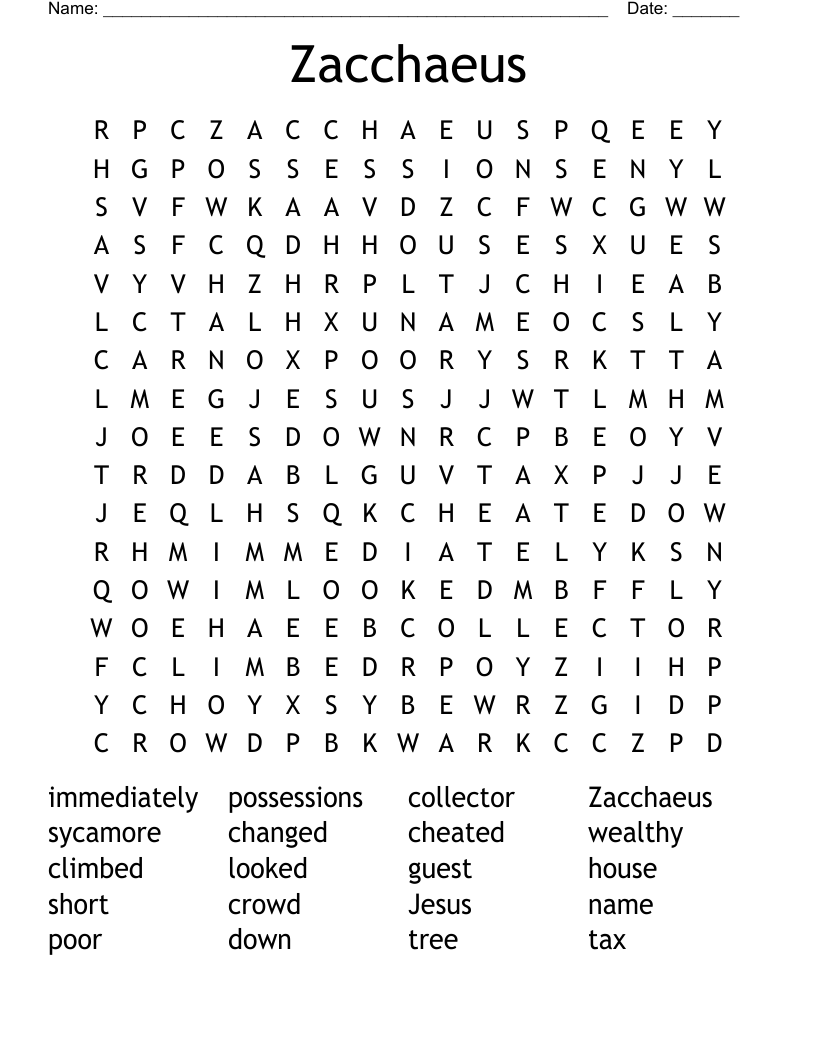 Zacchaeus Word Search