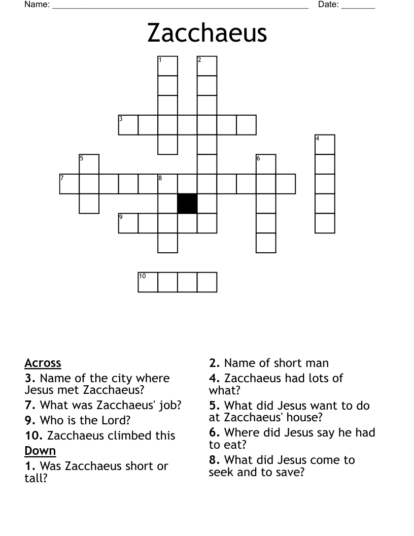 Zacchaeus Crossword