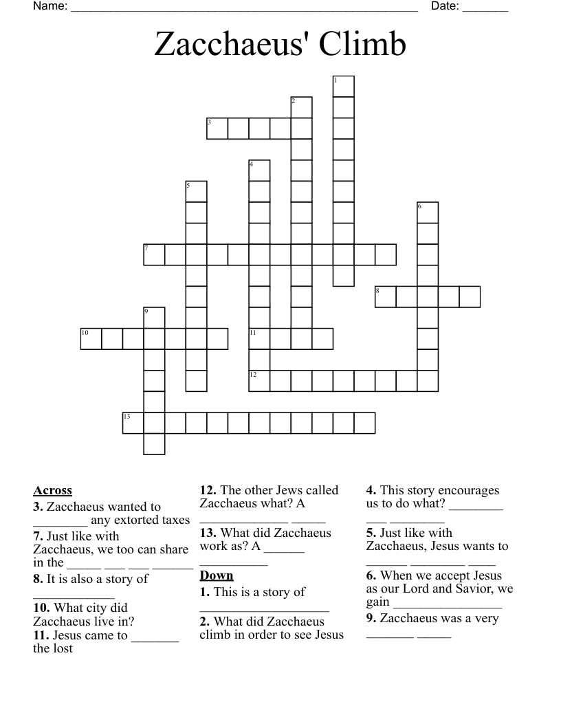 Zacchaeus' Climb Crossword