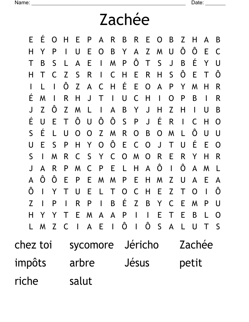 Zachée Word Search