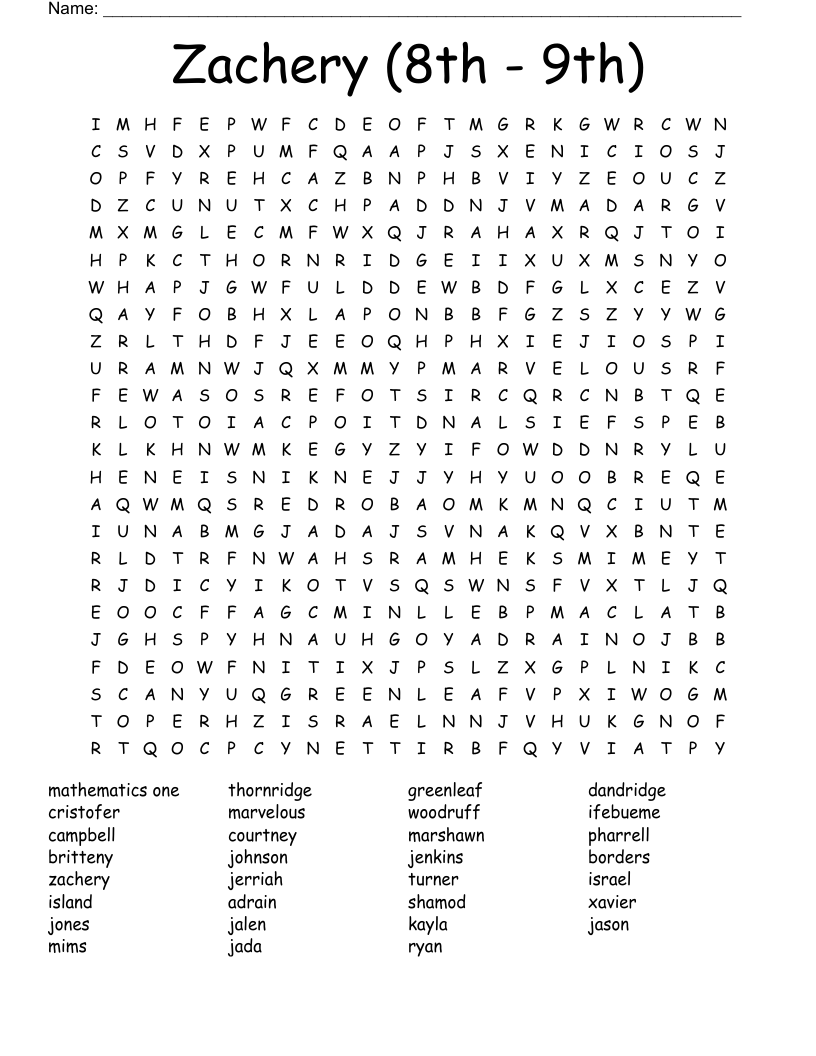 Zachery (8th - 9th) Word Search