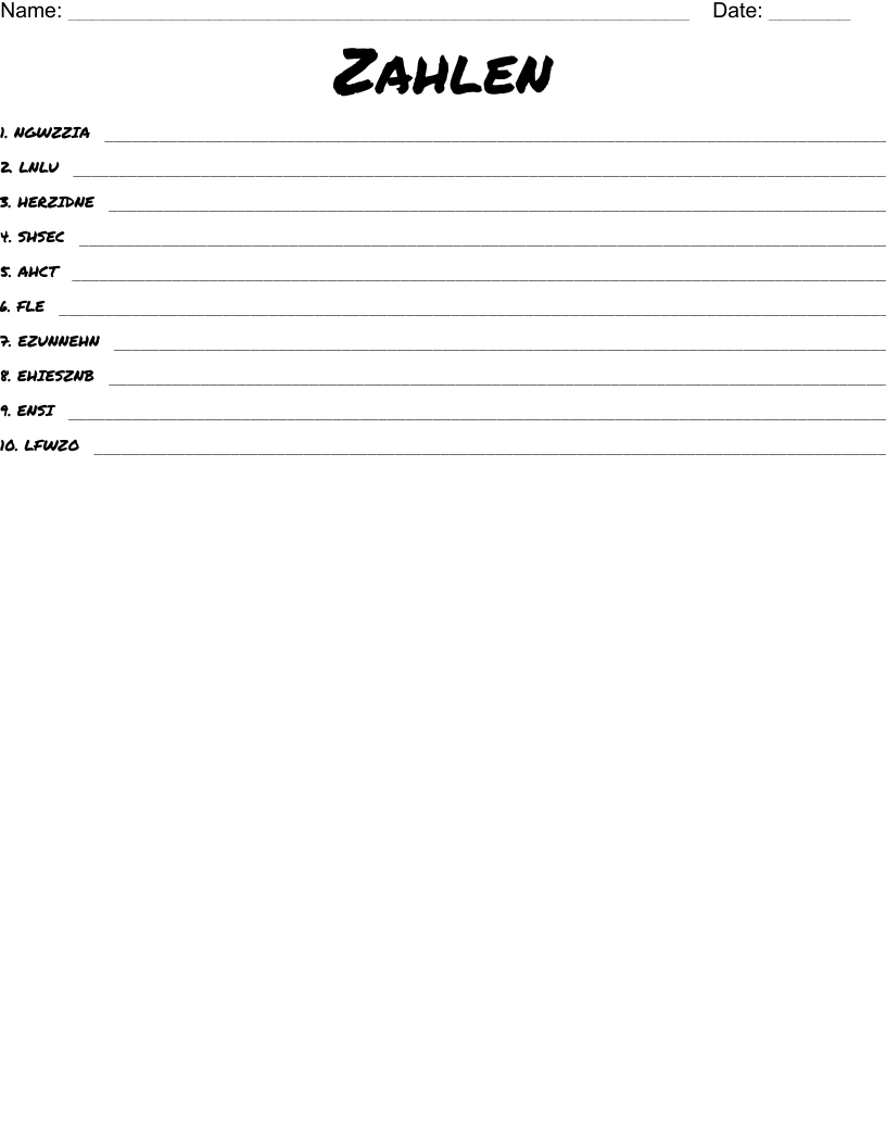 Zahlen Word Scramble