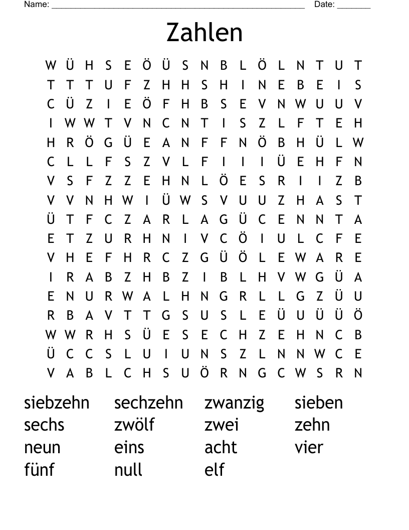 Zahlen Word Search