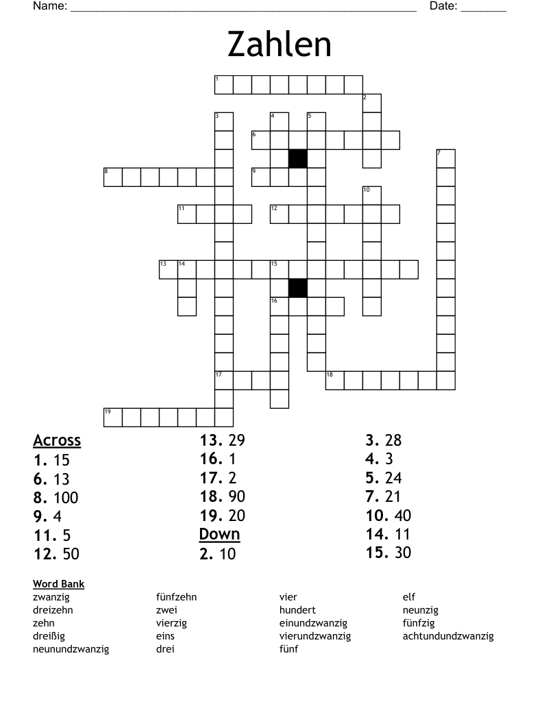 Zahlen Crossword