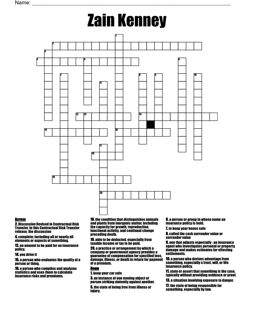 Zain Kenney  Crossword