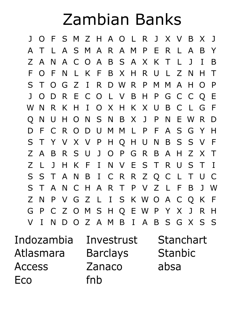 Zambian Banks Word Search