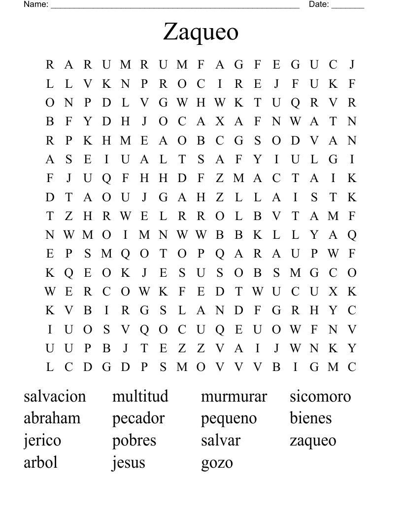 Zaqueo Word Search