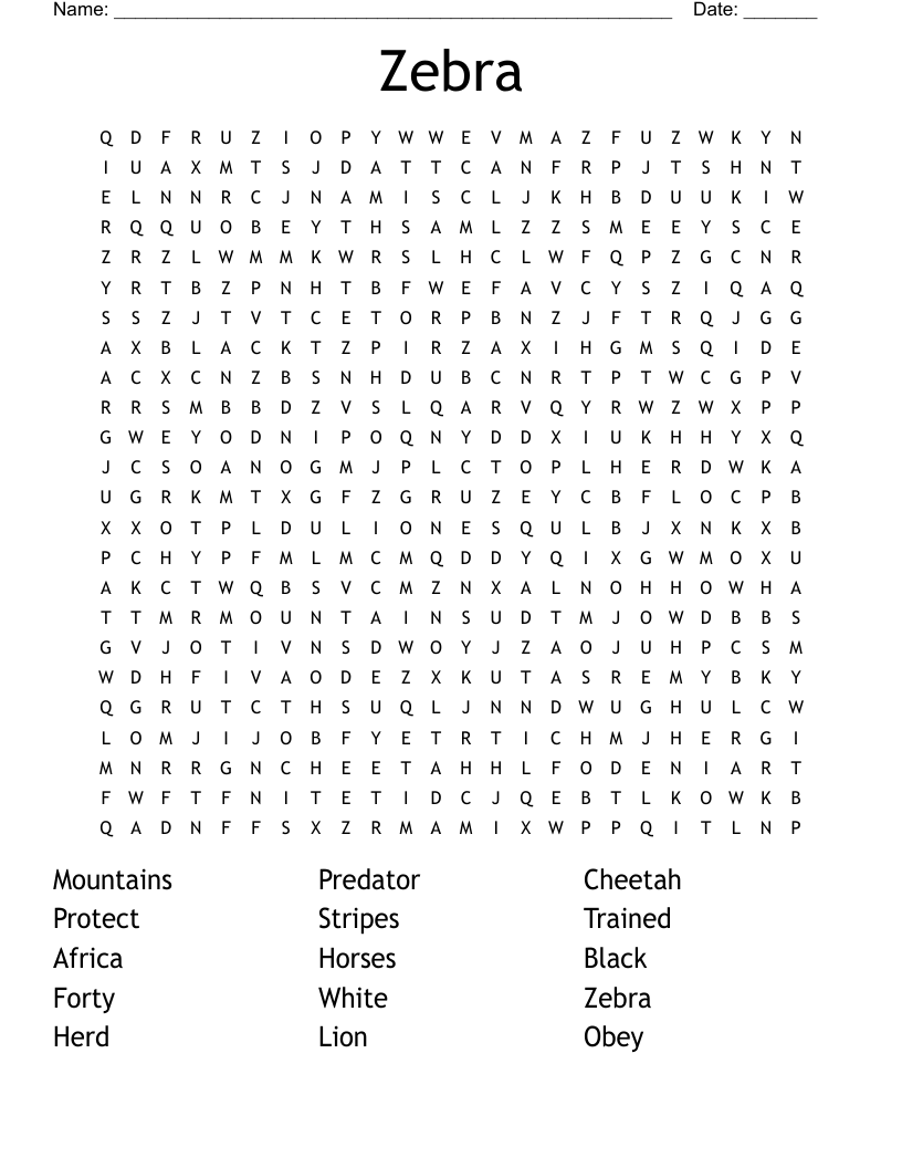 Zebra Word Search