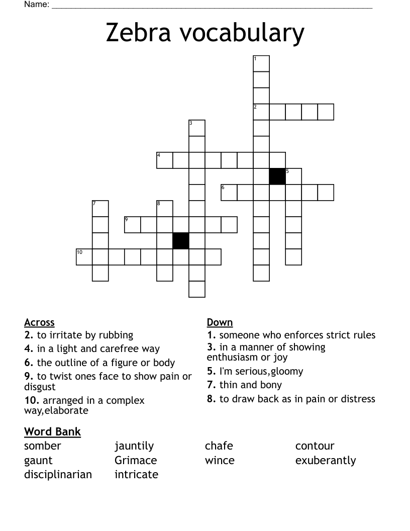 Zebra vocabulary  Crossword