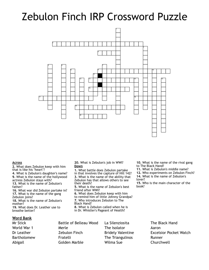 Zebulon Finch IRP Crossword Puzzle