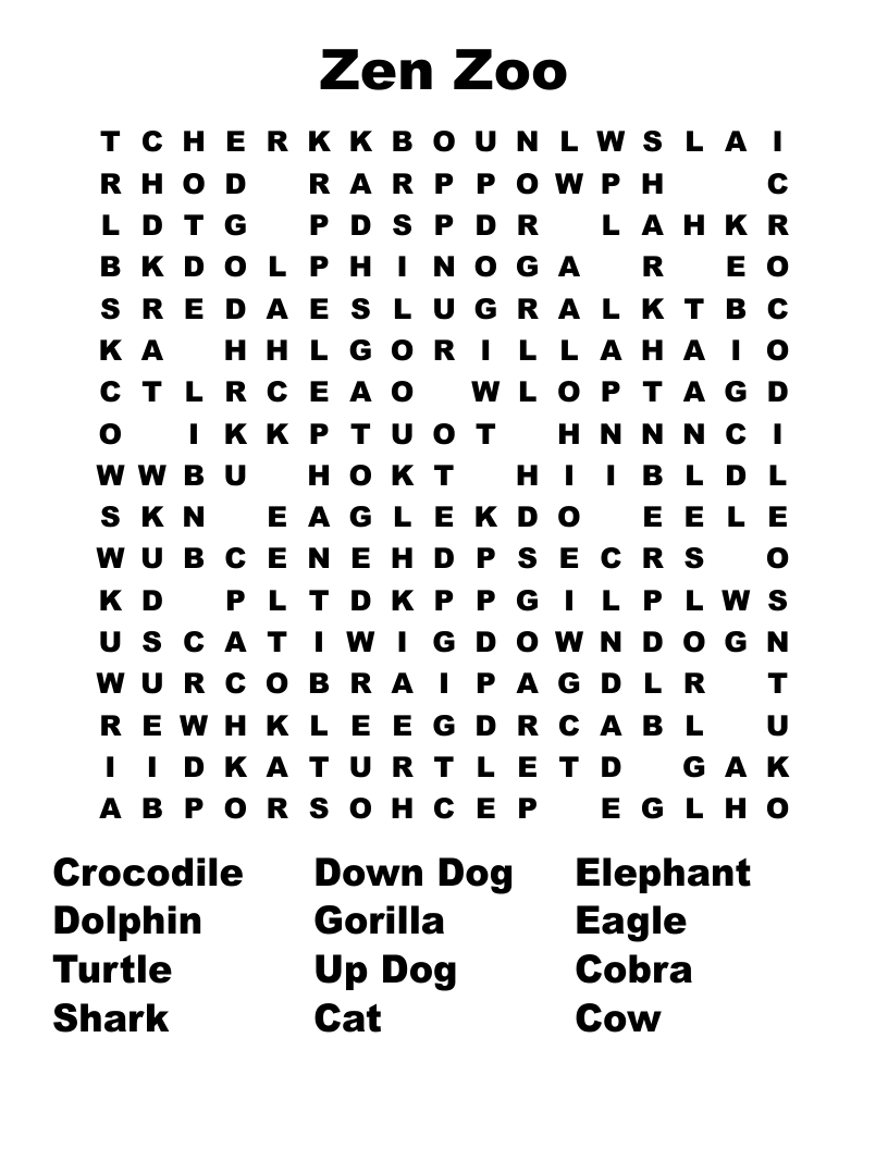 Zen Zoo Word Search