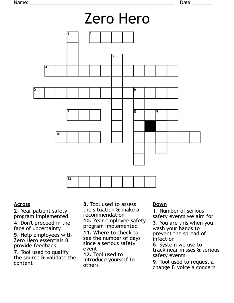 Zero Hero Crossword
