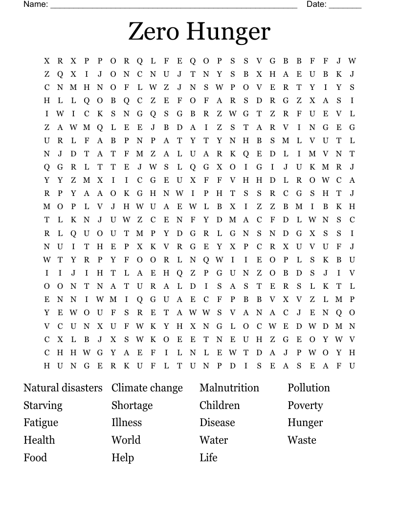Zero Hunger  Word Search