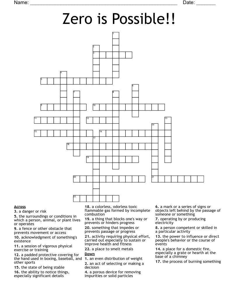 Zero is Possible!! Crossword