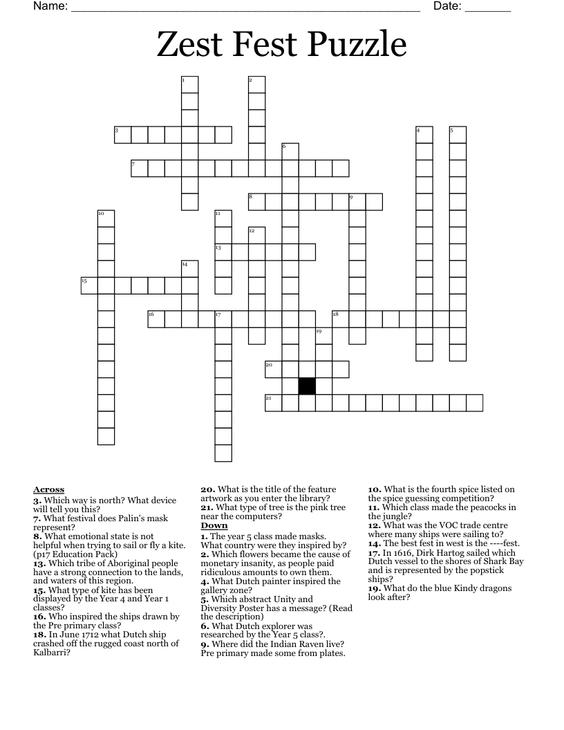 Zest Fest Puzzle Crossword