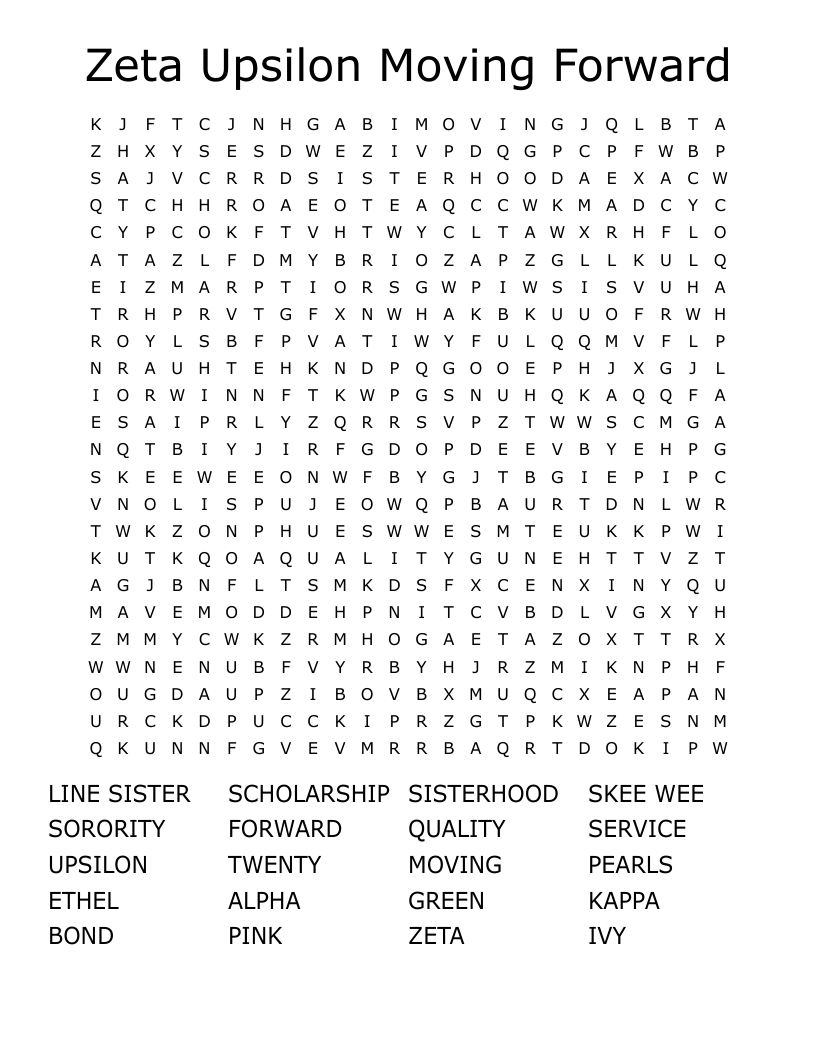 Zeta Upsilon Moving Forward Word Search