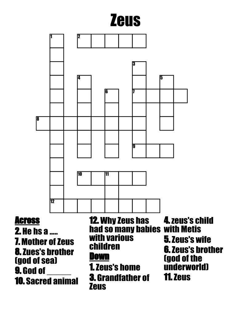 Zeus Crossword