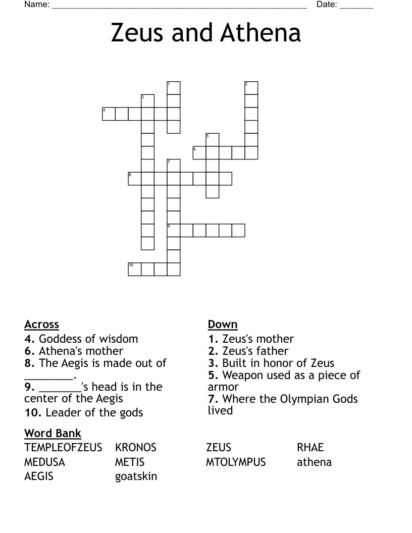 Zeus and Athena Crossword