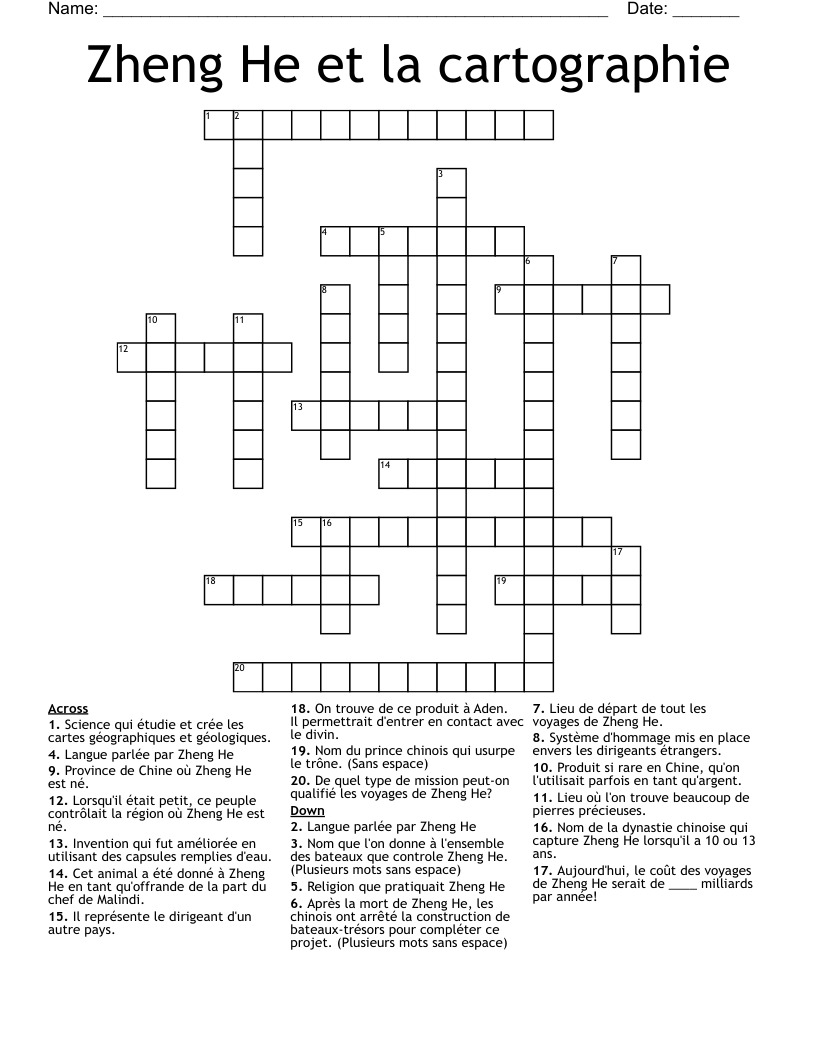 Zheng He et la cartographie Crossword