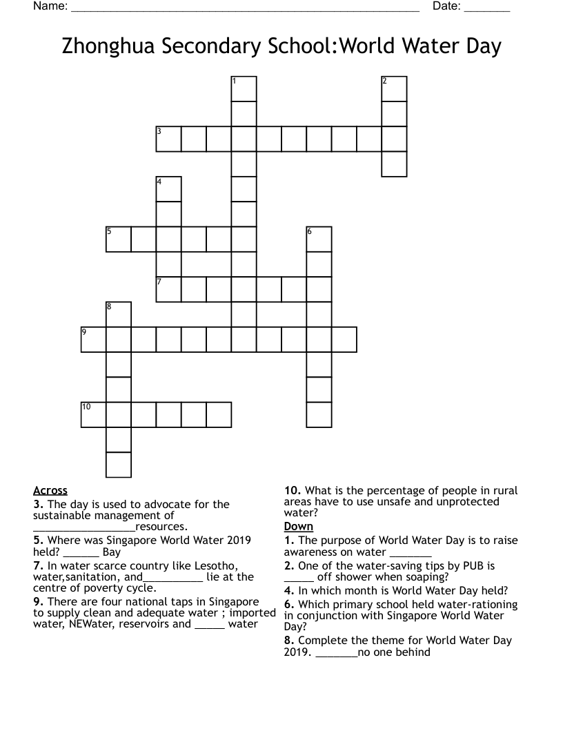 Zhonghua Secondary School:World Water Day  Crossword