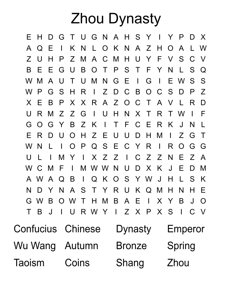 Zhou Dynasty Word Search