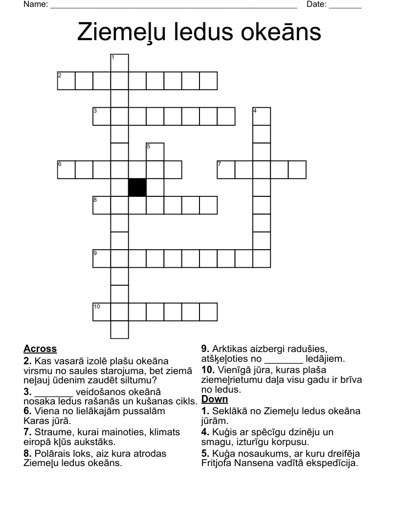 Ziemeļu ledus okeāns Crossword
