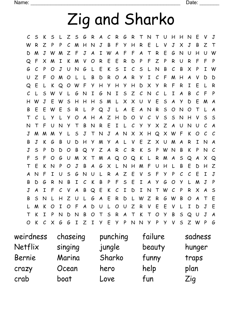 Zig and Sharko Word Search