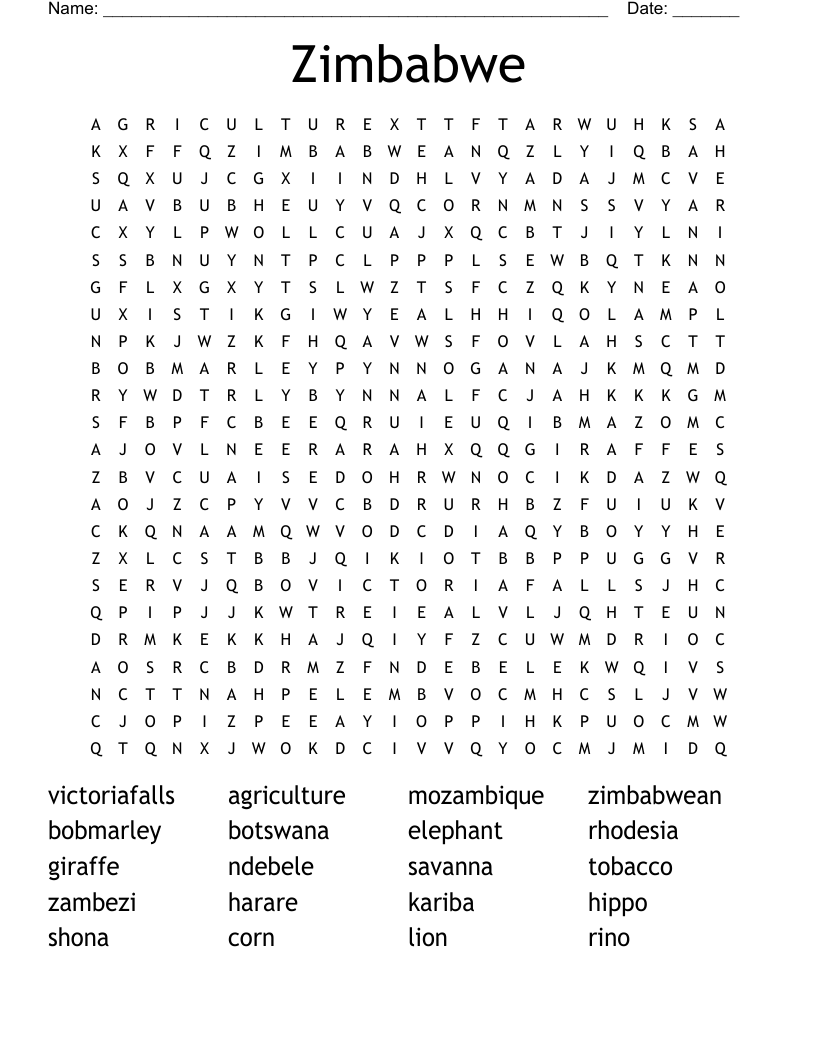 Zimbabwe Word Search