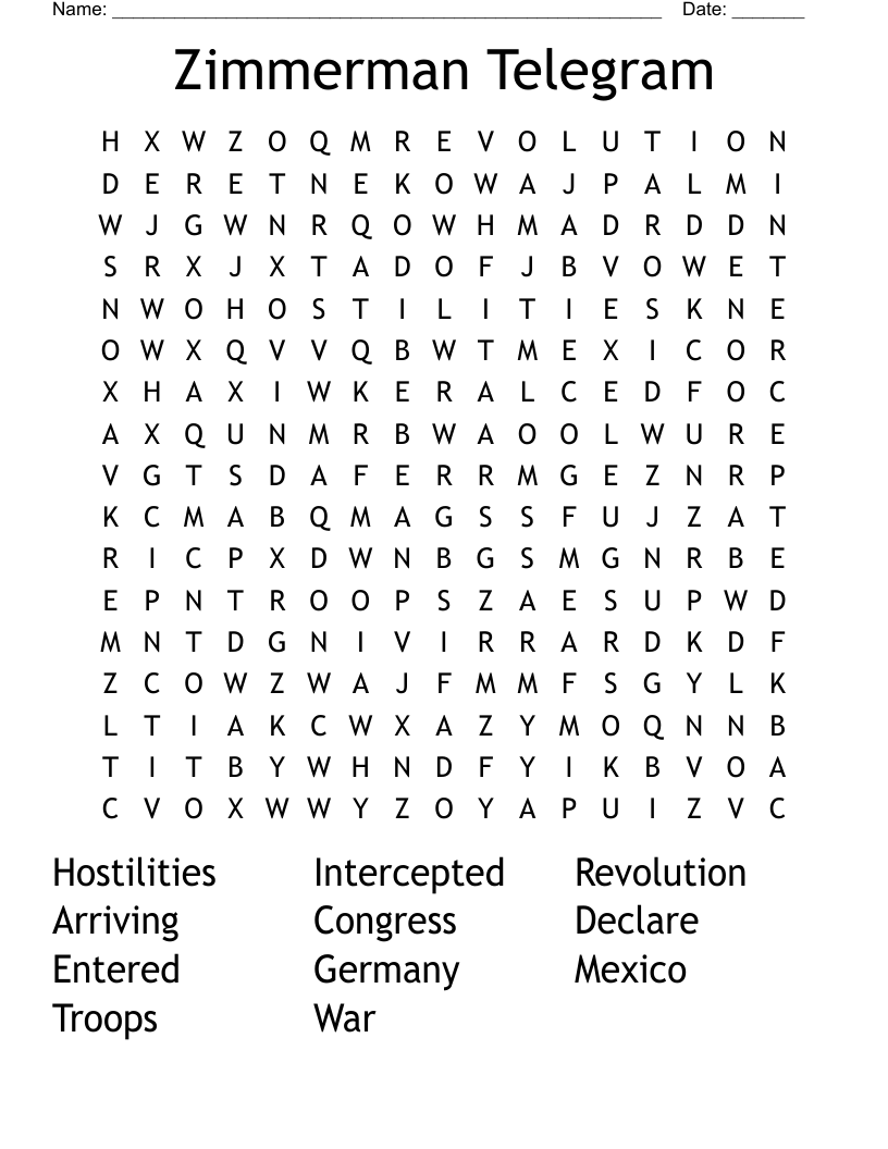 Zimmerman Telegram  Word Search