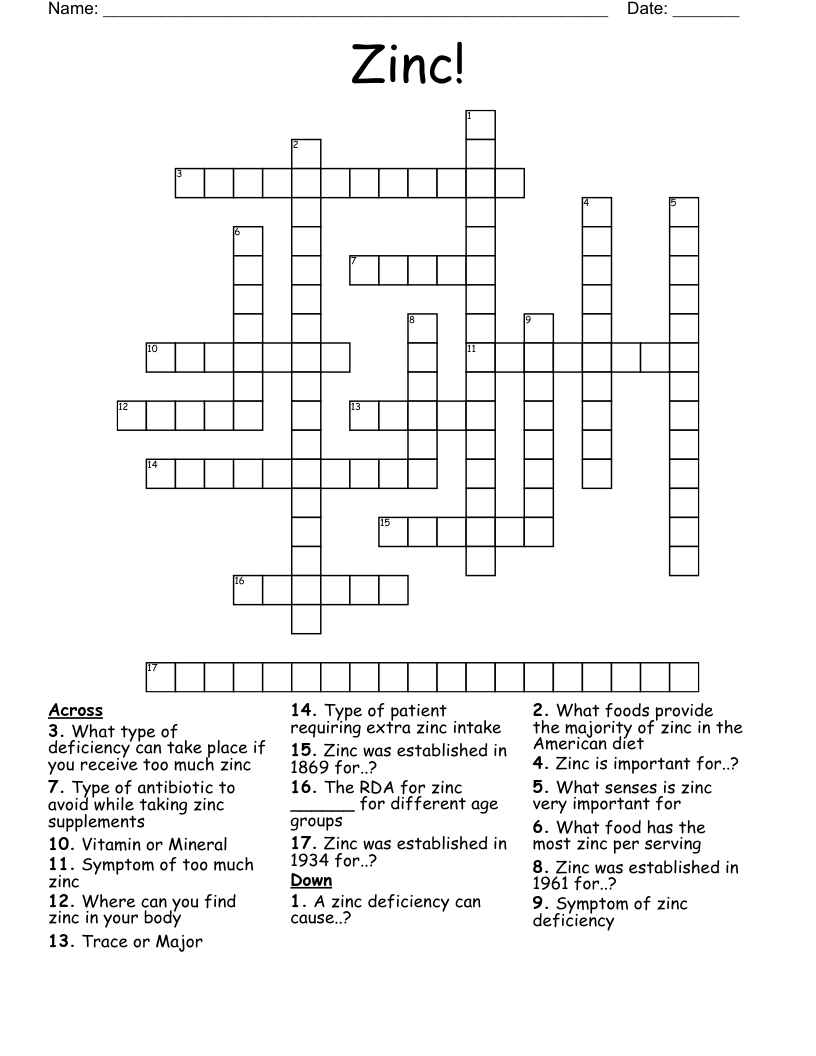 Zinc! Crossword