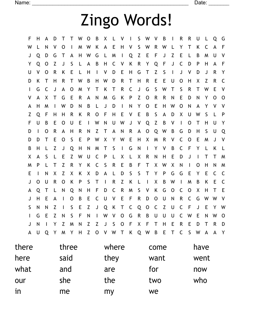 Zingo Words! Word Search