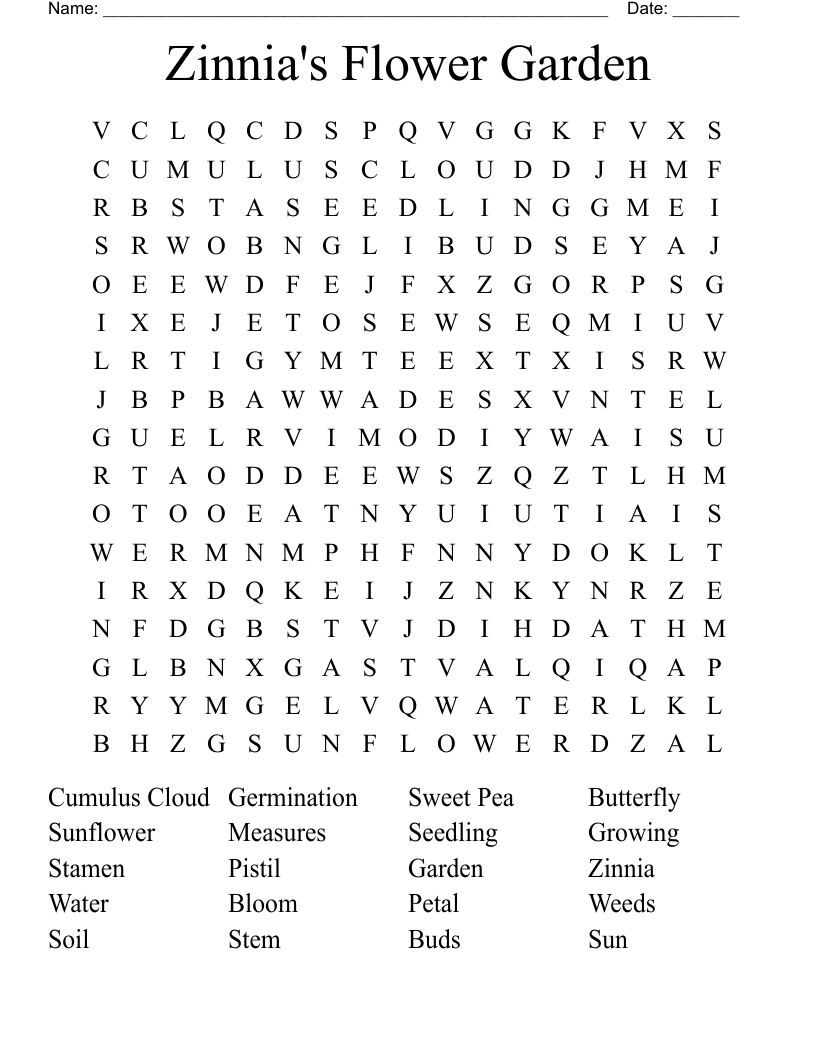 Zinnia's Flower Garden  Word Search
